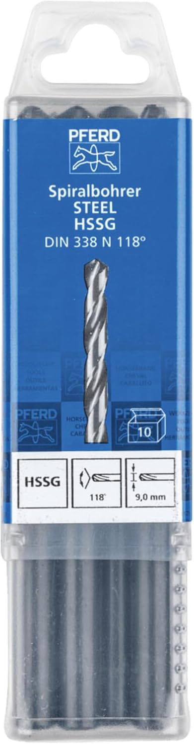 PFERD Spiralbohrer STEEL, 10 Stück | Ø 9,0 mm, HSS-G N, DIN 338, 118° | 25203538 - universell einset