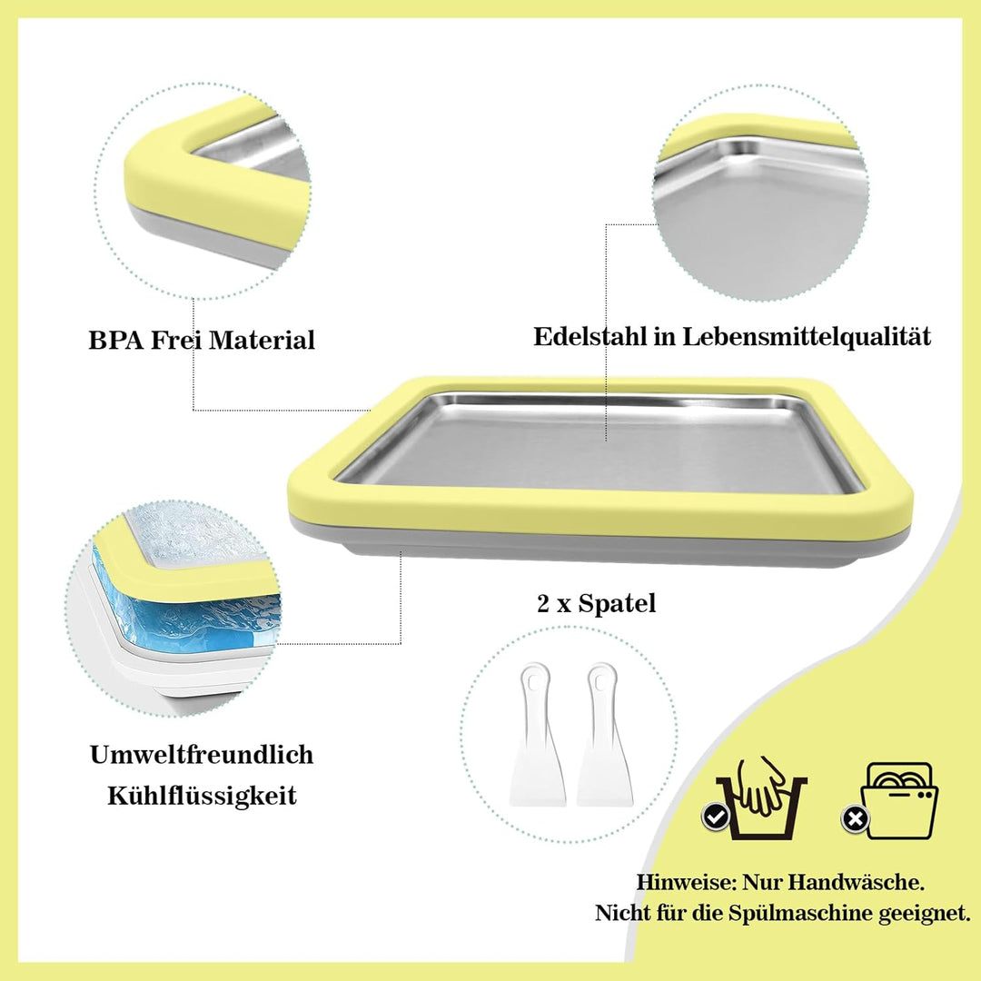 Eisplatte Eis Rolls zum Eis Machen DIY, Ice Cream Machine rolls maker mit 2 Spateln, Gelato Rollmasc