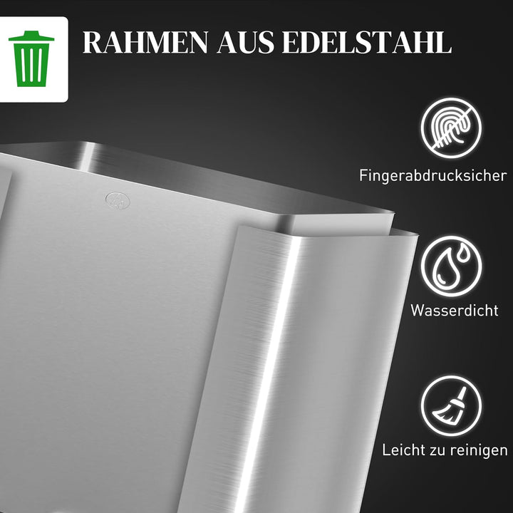 HOMCOM Mülleimer Küche 3 x 20 L Treteimer mit Softclose-Deckel und Pedal Mülltrennsystem 3 Fächer in