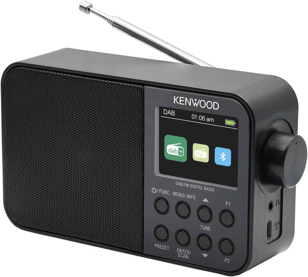 Kenwood CR-M30DAB-B - Tragbares DAB+ Radio mit Bluetooth, integriertem Akku & 6,1cm Farbdisplay, Sch