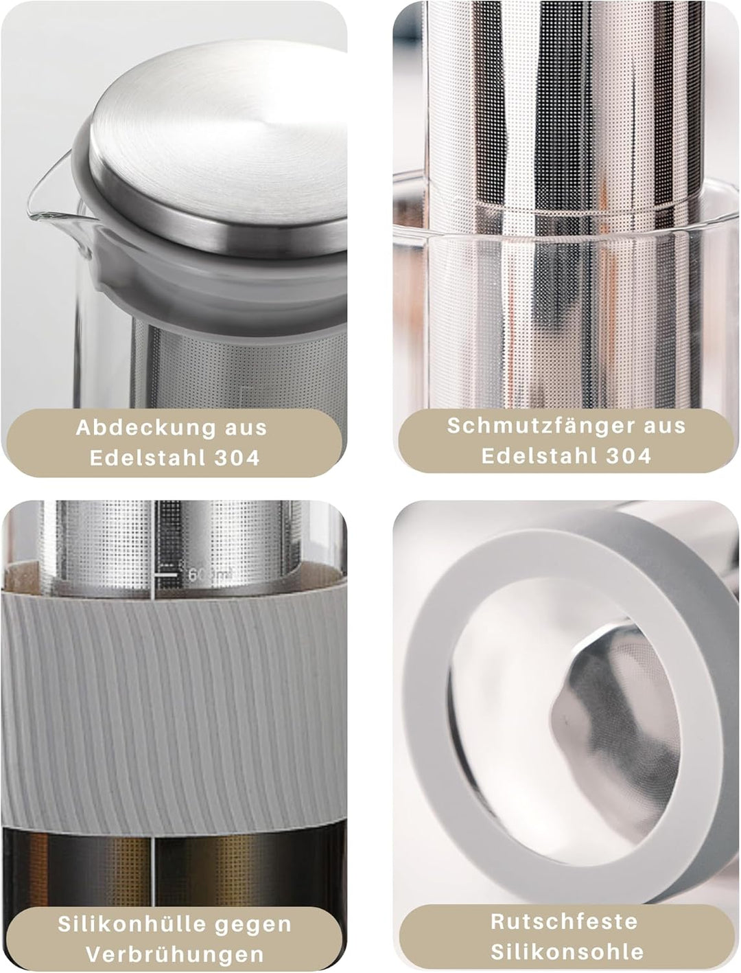 JanYoo Cold Brew Kaffeebereiter 800ml, Cold Brew Coffee Maker mit 304 Edelstahlfilter, Brühglas Kara