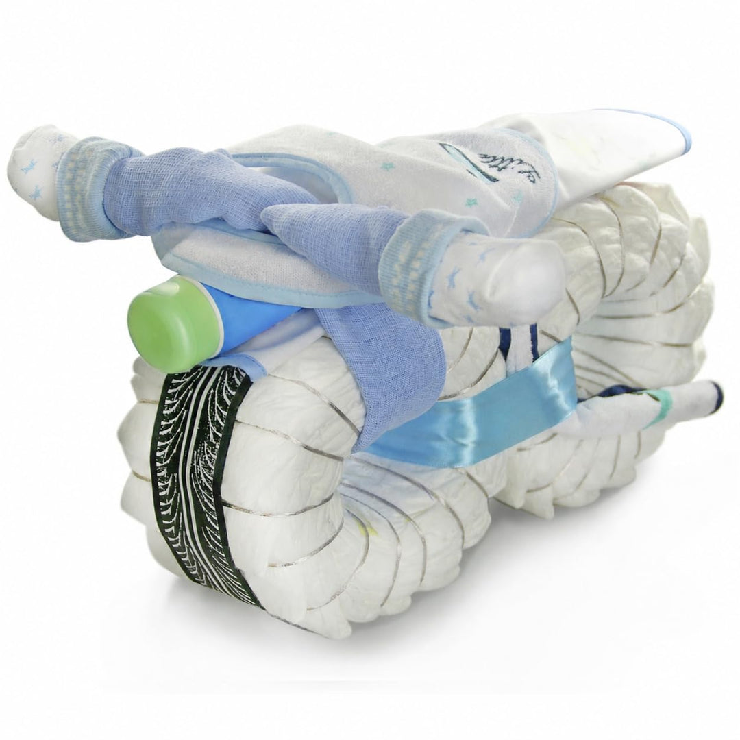 dubistda© Windeltorte Windelmotorrad Jungen ROCKSTAR blau / 45-teilig - Windeltorte Motorrad - Gesch