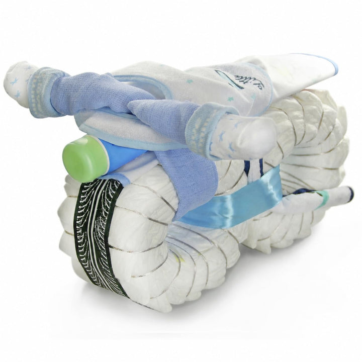 dubistda© Windeltorte Windelmotorrad Jungen ROCKSTAR blau / 45-teilig - Windeltorte Motorrad - Gesch