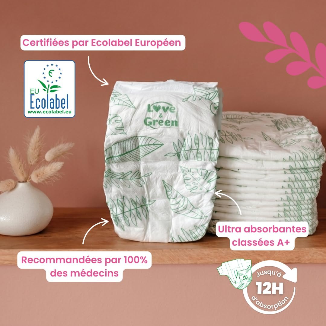 Love &amp; Green Baby-Windeln, hypoallergen Gr. 1 x 138 stk. Taille 1 (138 Unité), Taille 1 (138 Unité)