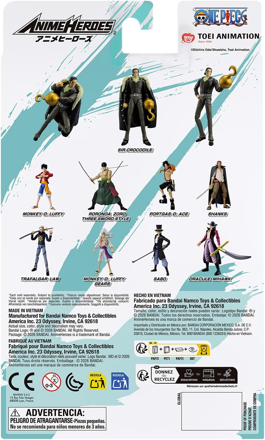 BANDAI – Anime Heroes – One Piece – Anime Heroes Figur 17 cm – Crocodile – Offizielle One Piece Lize