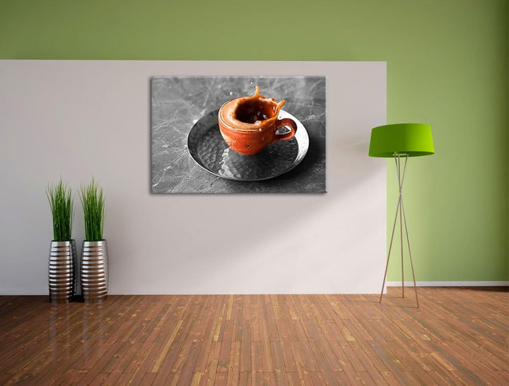 Stück Zucker fällt in Kaffee schwarz/weiss Format: 100x70 auf Leinwand, XXL riesige Bilder fertig ge
