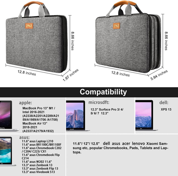 ZINZ Laptoptasche, Computer Hülle, Aktentasche mit mehreren Taschen für 11,6 12,9 13 13,3 14 15 15,6