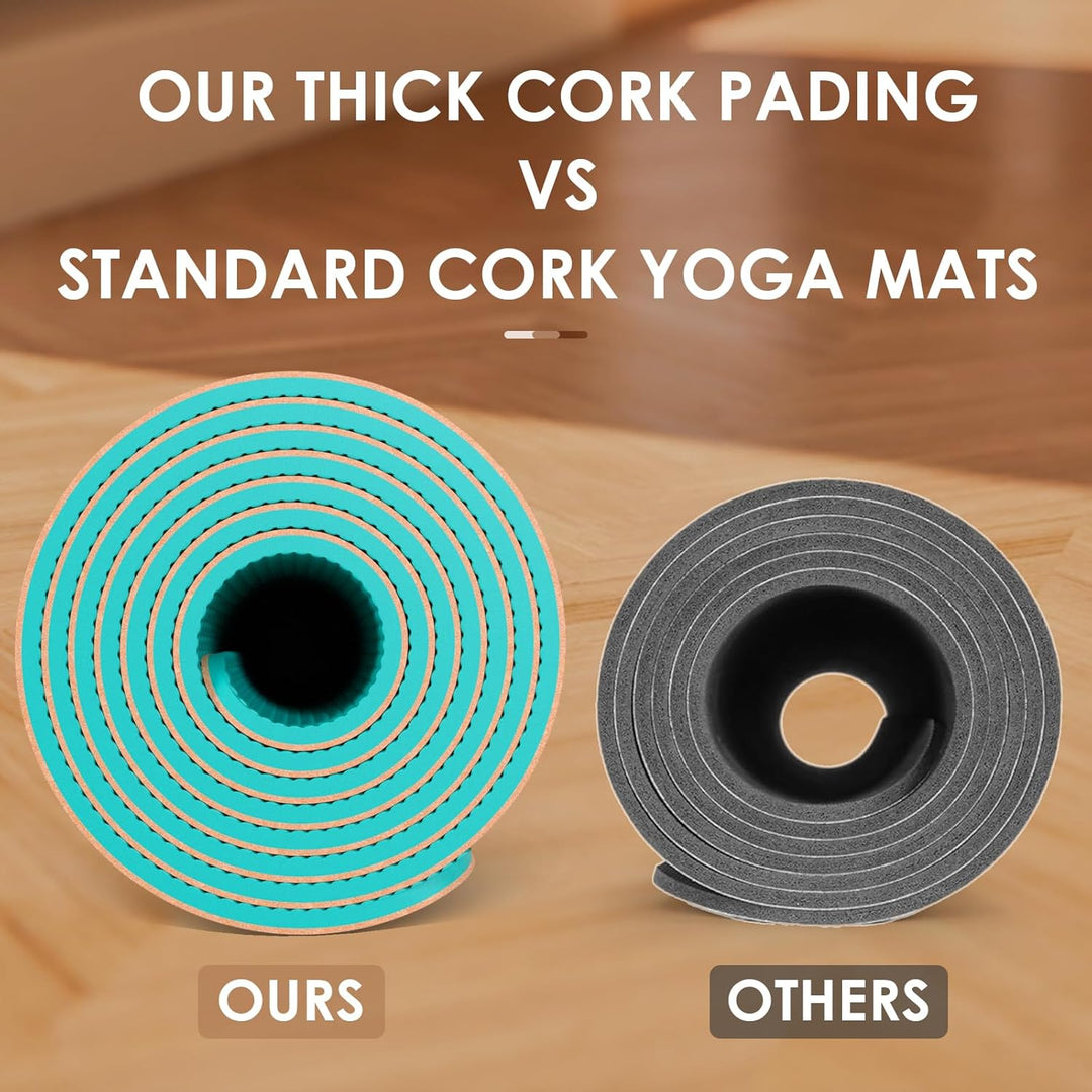 Yogamatte Kork – Rutschfeste Yoga Matte, Einzigartiges Design, Naturkautschuk TPE Gymnastikmatte, Tr