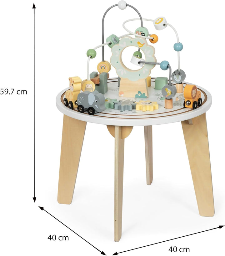 mamabrum Holz Aktivitätstisch Set mit Magnetischer Eisenbahn, Motorikschleife, Perlenwerfer, Formso