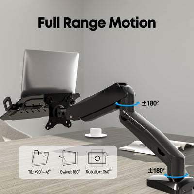 PUTORSEN Monitor Arm mit Laptopablage für 17 bis 32 Zoll LCD LED Bildschirm & bis zu 17 Zoll Noteboo