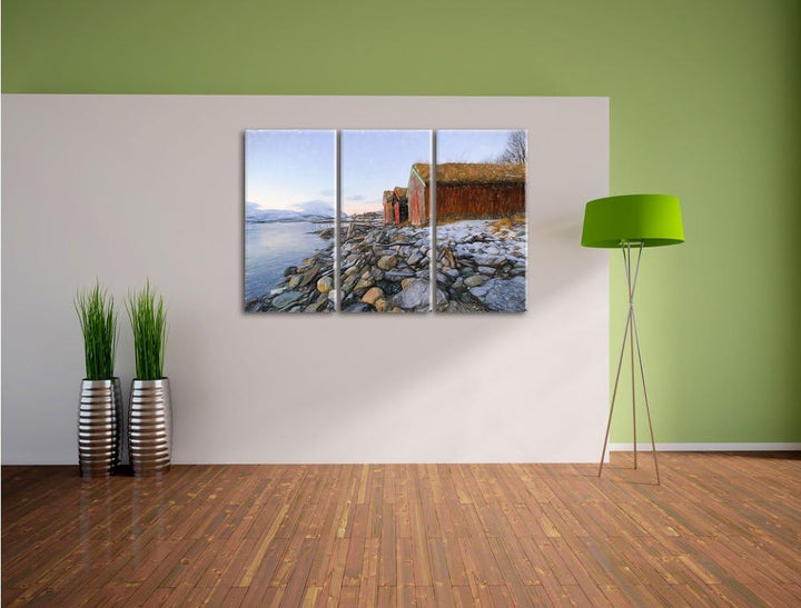 Pixxprint Küste der norwegischen See Tromso als Leinwandbild/Grösse: 3 Teilig (120x80) cm/Wandbild/K