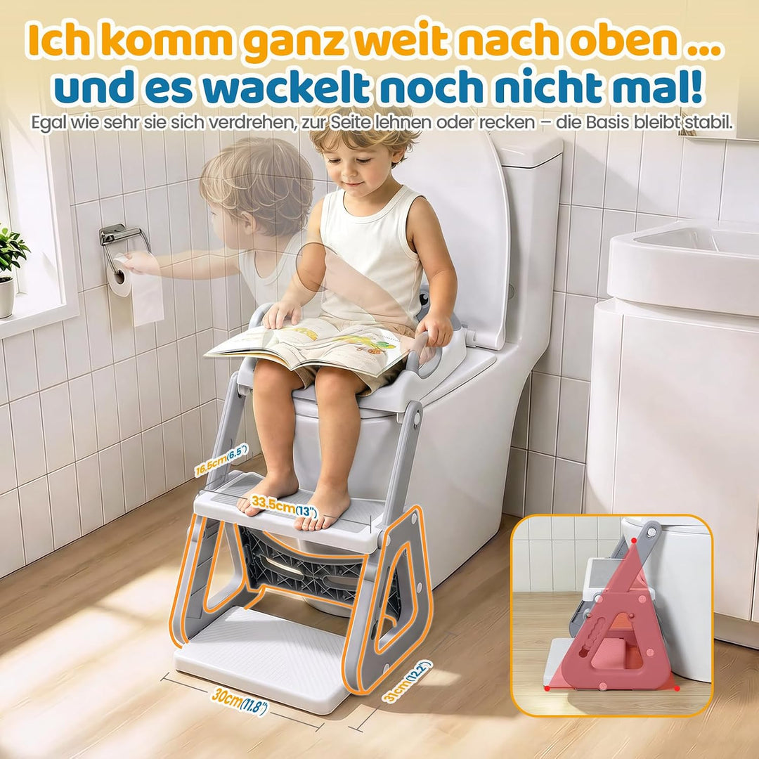 Orzbow Toilettensitz Kinder, Stabil Kinder Toilettensitz mit Treppe und Dreiecksstruktur, Verlängert