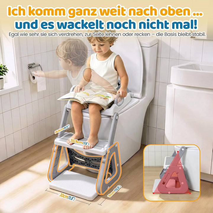 Orzbow Toilettensitz Kinder, Stabil Kinder Toilettensitz mit Treppe und Dreiecksstruktur, Verlängert