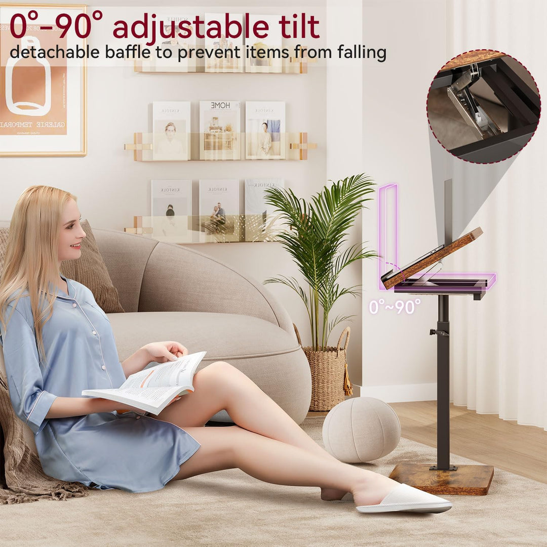 IBUYKE Beistelltisch C Form, 360° Rotierbarer/Höhenverstellbar/Flip Sofatisch, Couchtisch für schmal