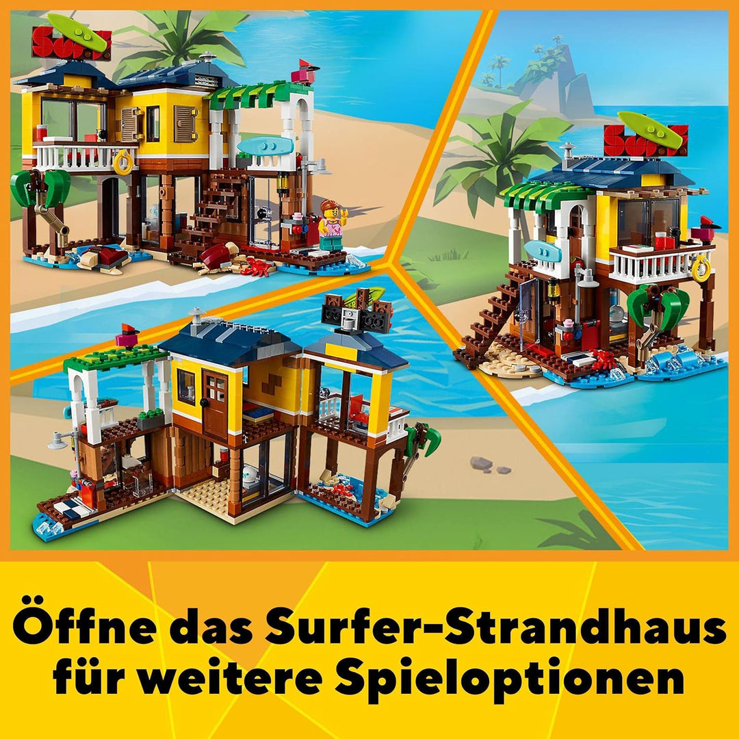 LEGO 31118 Creator 3-in-1 Surfer-Strandhaus, mit Leuchtturm, Poolhaus, Tier-Figuren wie Delfin und S