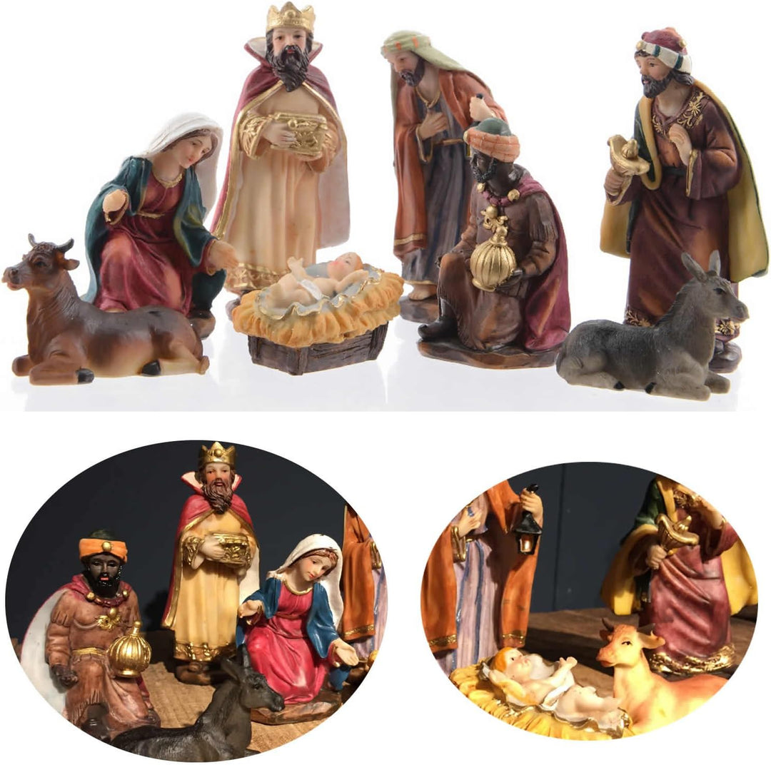 LS-LebenStil Krippenfiguren Set 11cm 8 Figuren bunt Krippe Krippenset handbemalt 8-teilig Bis 11cm,