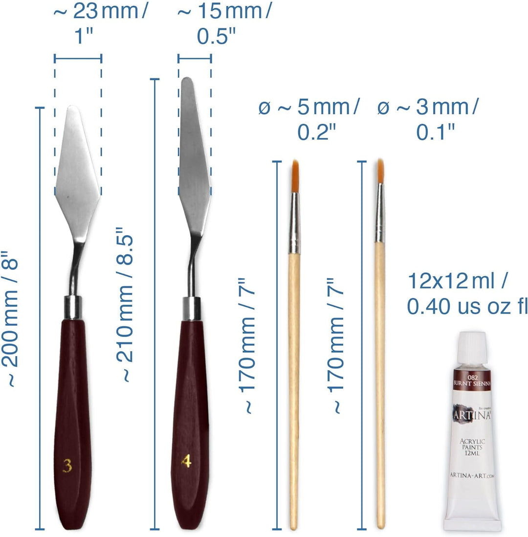Artina Milano 19tlg Acryl Malset im Malkoffer - Künstlerset mit Kofferstaffelei, 12x 12ml Acrylfarbe