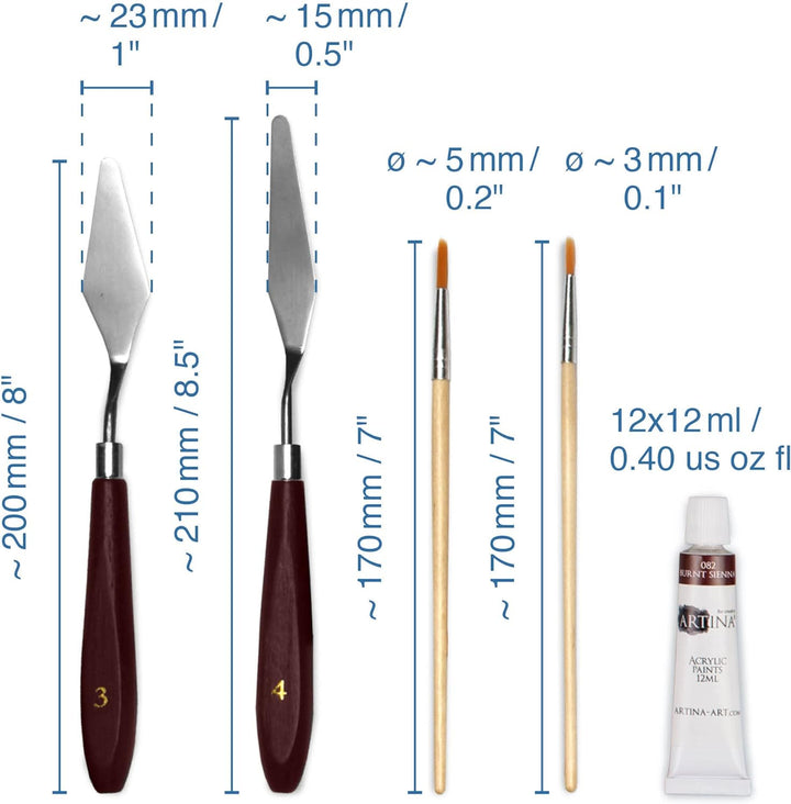 Artina Milano 19tlg Acryl Malset im Malkoffer - Künstlerset mit Kofferstaffelei, 12x 12ml Acrylfarbe