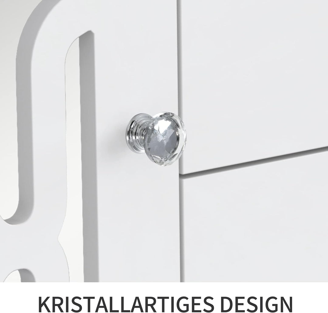 ModernLuxe - Weiss verspiegelte Sideboard mit Kristallgriffen, für Wohn- und Esszimmer (147,5 x 40 x