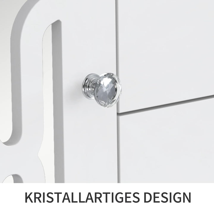 ModernLuxe - Weiss verspiegelte Sideboard mit Kristallgriffen, für Wohn- und Esszimmer (147,5 x 40 x