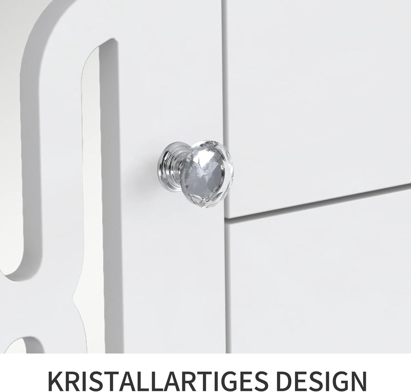 ModernLuxe - Weiss verspiegelte Sideboard mit Kristallgriffen, für Wohn- und Esszimmer (147,5 x 40 x