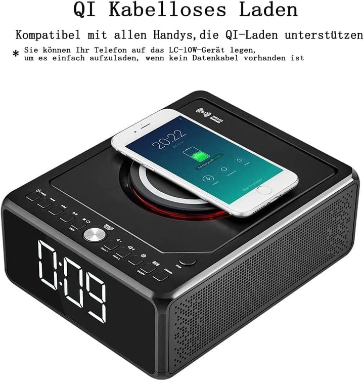G Keni Radio mit CD Player (UKW Radio) | Radio mit Bluetooth - 10 Watt kabellose Ladegerät, Wecker D