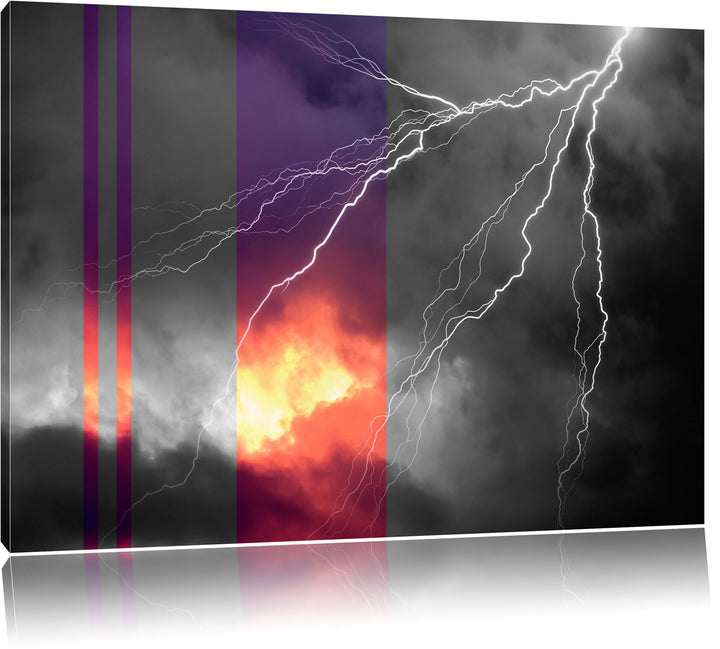 riesiger Blitz am Gewitterhimmel schwarz/weiss Format: 100x70 auf Leinwand, XXL riesige Bilder ferti