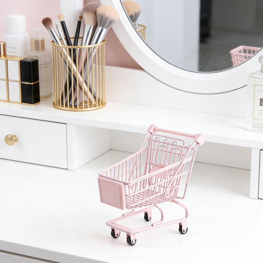 HEMOTON Kleiner Miniatur Einkaufswagen für Mädchen Aufbewahrungswagen aus Kunststoff in Pink Schreib