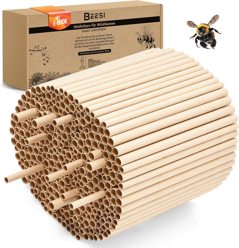 BEESI 1200x Nisthülsen für Wildbienen 6 und 8 mm Ø I Wasserabweisend hohe Lebensdauer I Nisthilfe, Z