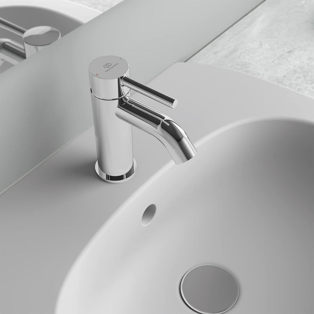 Ideal Standard BC193AA Ceraline Waschtischarmatur mit Push-Open Ventil mit Ablaufgarnitur