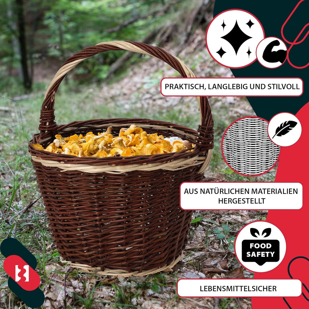 KOTARBAU® Einkaufskorb - Aufbewahrungskorb - Korb Geflochten - ⌀ 35 cm - Pilzkorb – Korb für Obst –