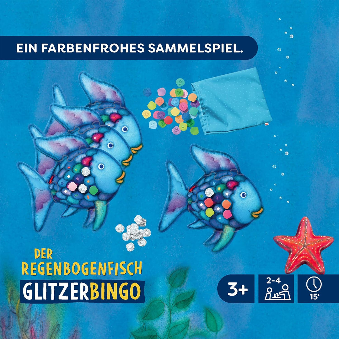 HABA Glitzer Bingo Der Regenbogenfisch – Kinderspiel ab 3 Jahren, Gesellschaftsspiel &amp; Farben-Lernsp