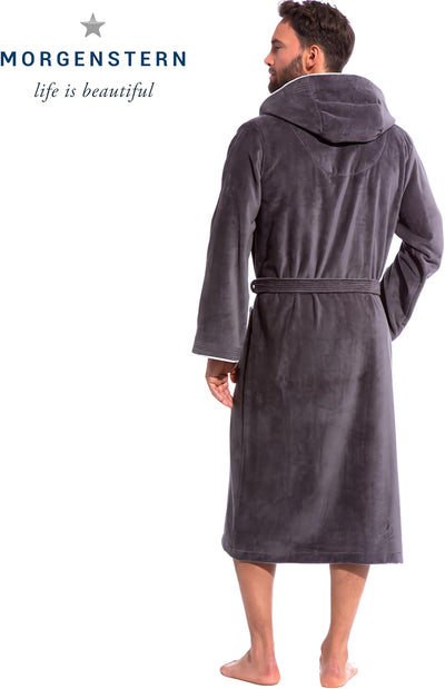 Morgenstern Bademantel Herren Kapuze 100% Baumwolle Frottee OEKO-TEX Velours Morgenmantel Lang Finn,