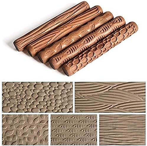 Bmocoen 5 Stücke Töpfer Werkzeuge Hand Rollen für Ton Ton Stempel Ton Roller
