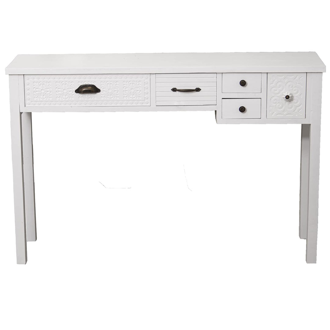DRW Konsolentisch mit 5 Schubladen aus Holz in Weiss, 120 x 34 x 78 cm, bunt, estandar
