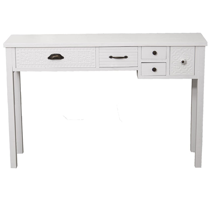 DRW Konsolentisch mit 5 Schubladen aus Holz in Weiss, 120 x 34 x 78 cm, bunt, estandar