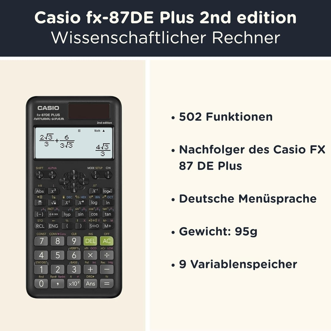 CALCUSO Sparpaket: Casio FX-87DE Plus 2 technisch-wissenschaftlicher Taschenrechner + WYNGS Schutzta