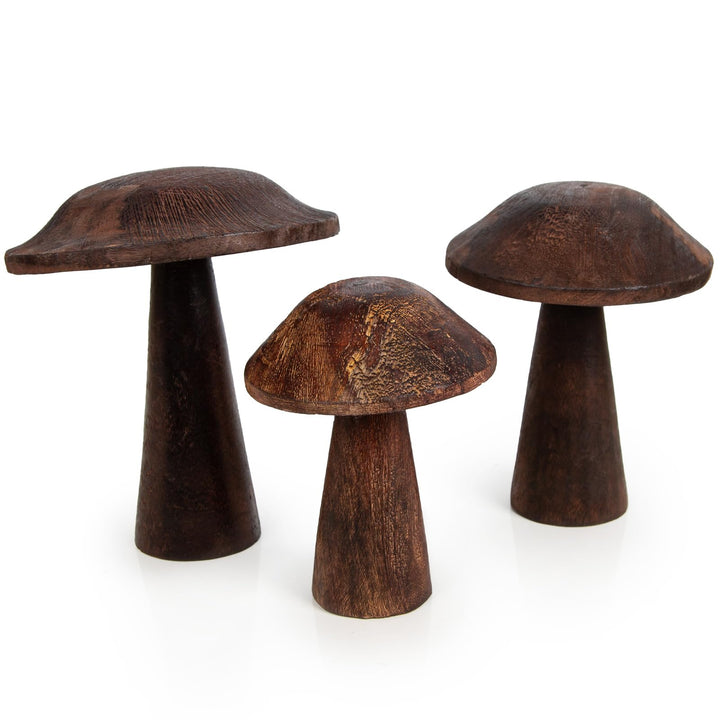 Holz-Pilze, 3 Stück: Herbstdeko Figuren, Tischdeko Pilz, Kleine Dekofiguren Herbst, Dekoration Tisch
