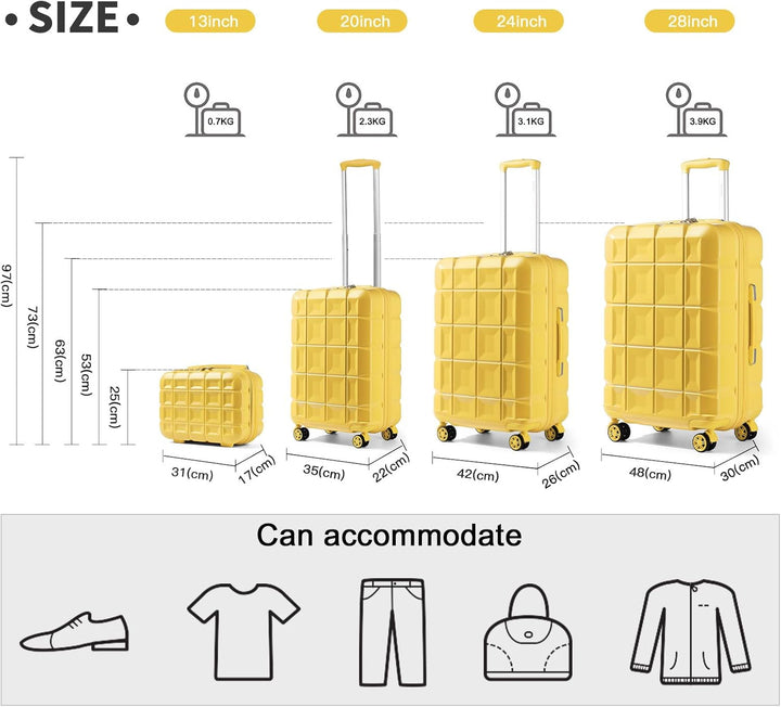 KONO Kofferset 4 Teilig Gepäck-Sets Hartschalenkoffer Reisekoffer Set Zwillingsrollen ABS Koffer Tro
