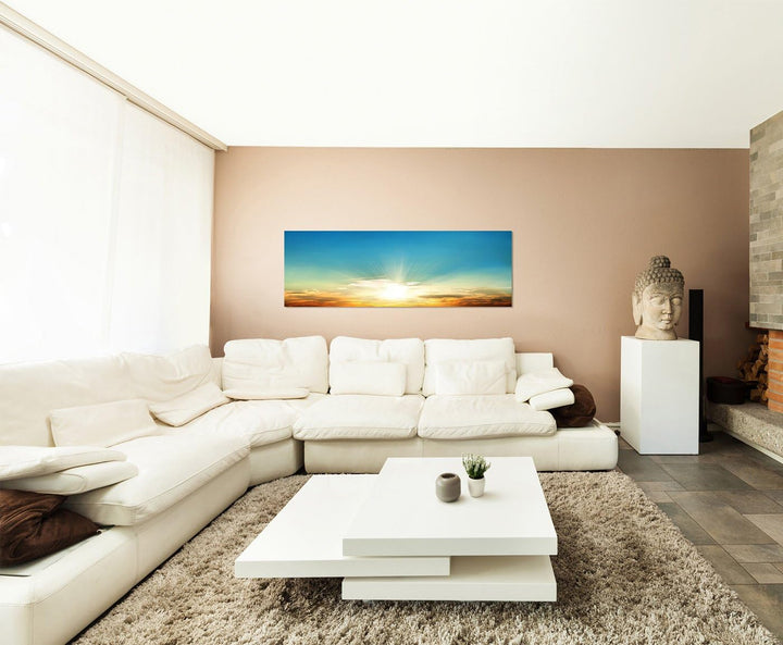 Paul Sinus Art Panoramabild auf Leinwand und Keilrahmen 150x50cm Himmel Wolkenschleier Sonnenunterga