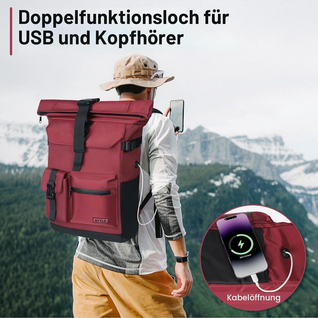 Rucksack Damen,Rolltop Rucksack Herren,28L Gross Schulrucksack Rucksack Wasserdicht mit Laptopfach 1