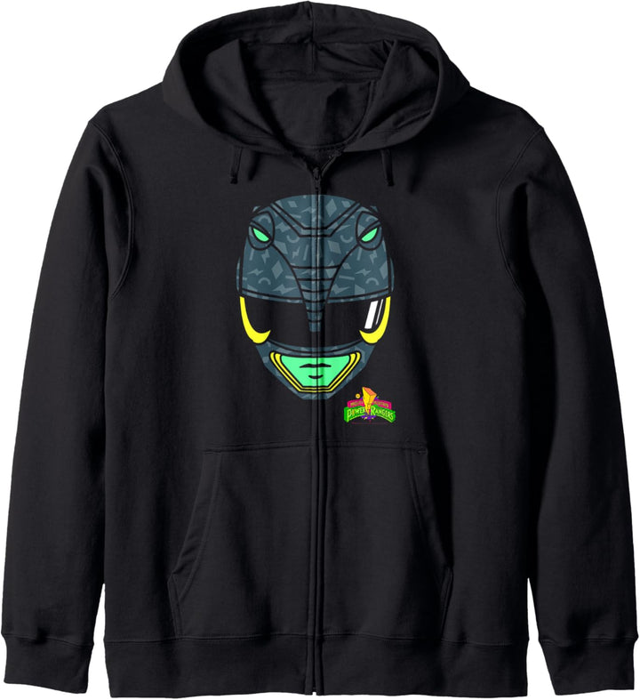 Power Rangers Black Ranger Retro Print Big Face Kapuzenjacke