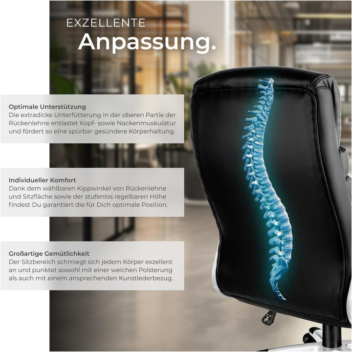 tectake® Design Bürostuhl, Schreibtischstuhl, stufenlos höhenverstellbarer Chefsessel, Arbeitsstuhl