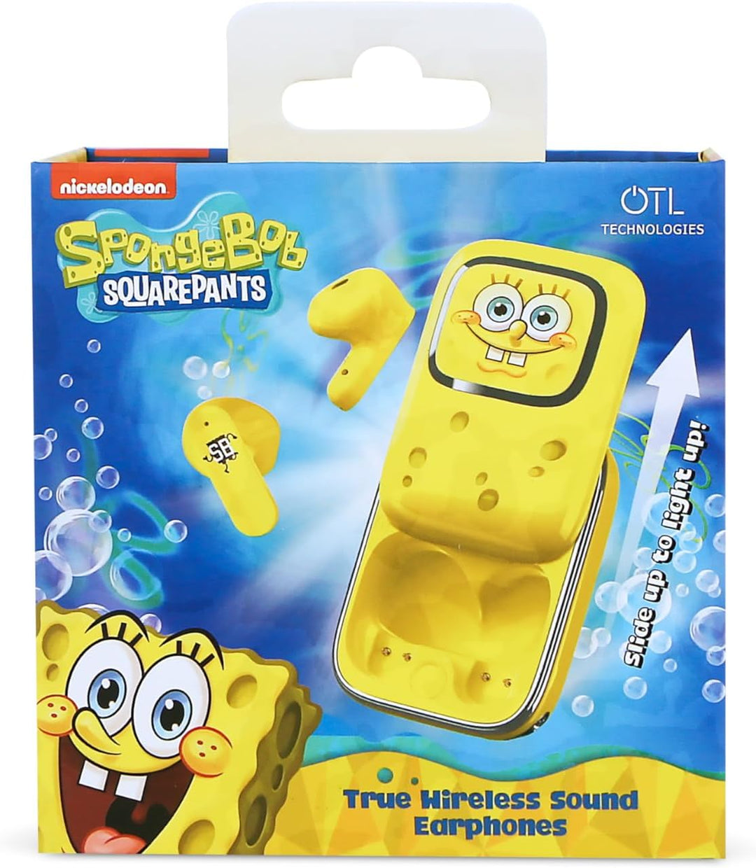 OTL Technologies Kabellose Kopfhörer Spongebob Schwammkopf mit verschiebbarer Ladebox und LED-Sponge