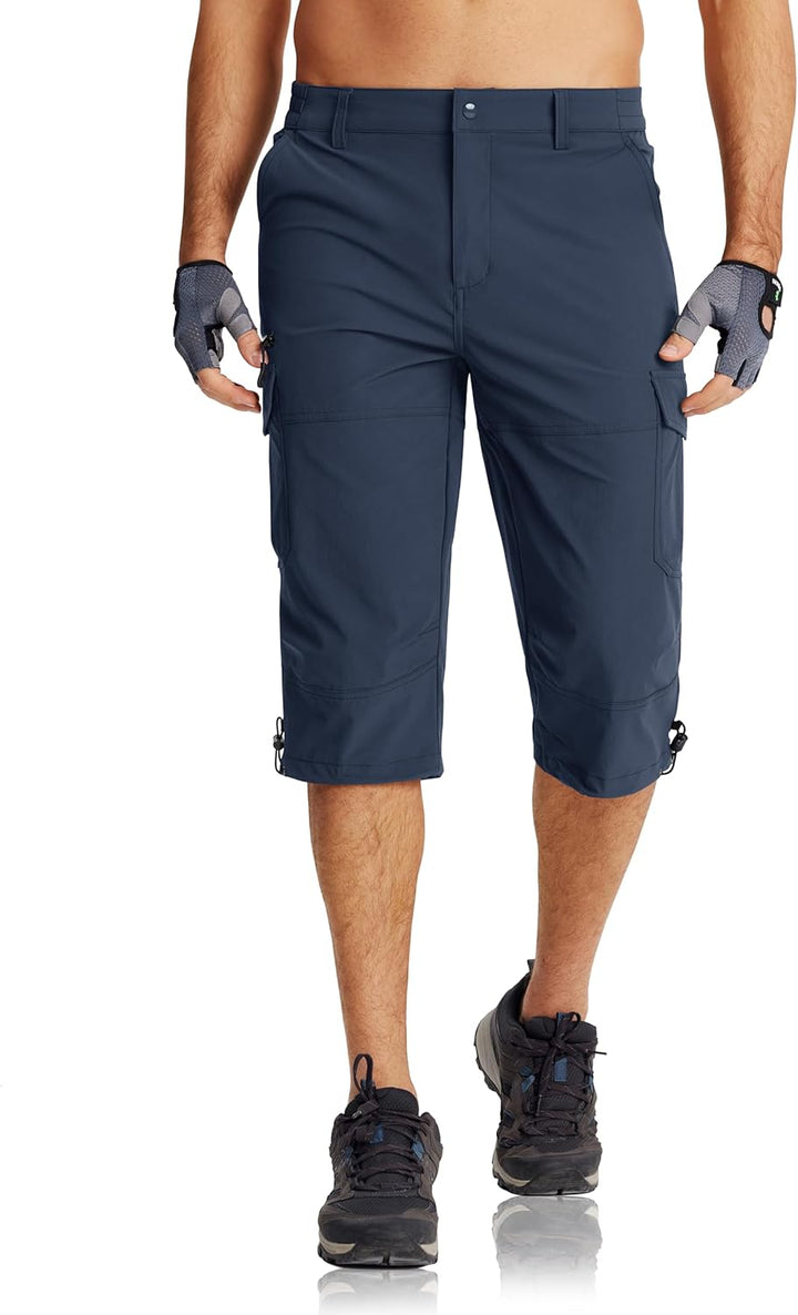 MAGCOMSEN Herren 3/4 Hose Schnelltrocknend Outdoor Shorts mit 7 Taschen Leicht Sommer Caprihose Atmu