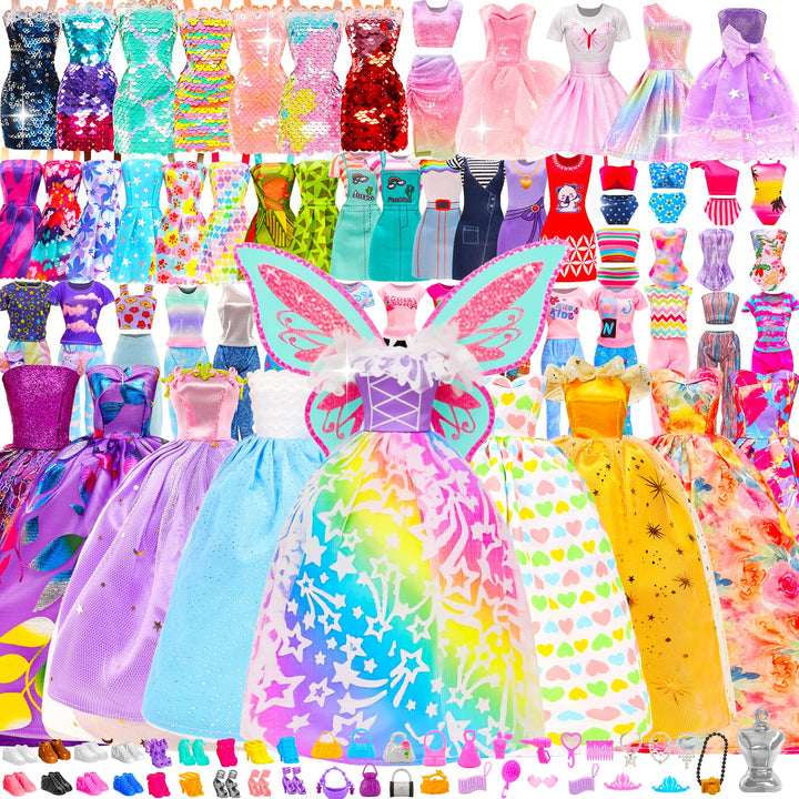 Miunana 110+ Kleidung für Puppen Puppenkleidung Fashion Kleider Tops Bluse Hosen Abendkleider Badena