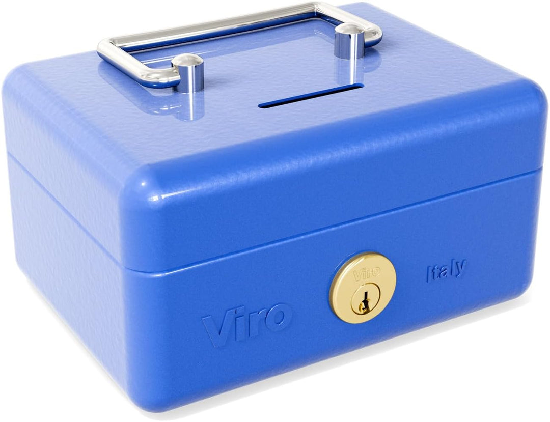 Viro 4272 Geldkassette mit Zylinder und Schloss, blau, 150 x 110 x 80 mm