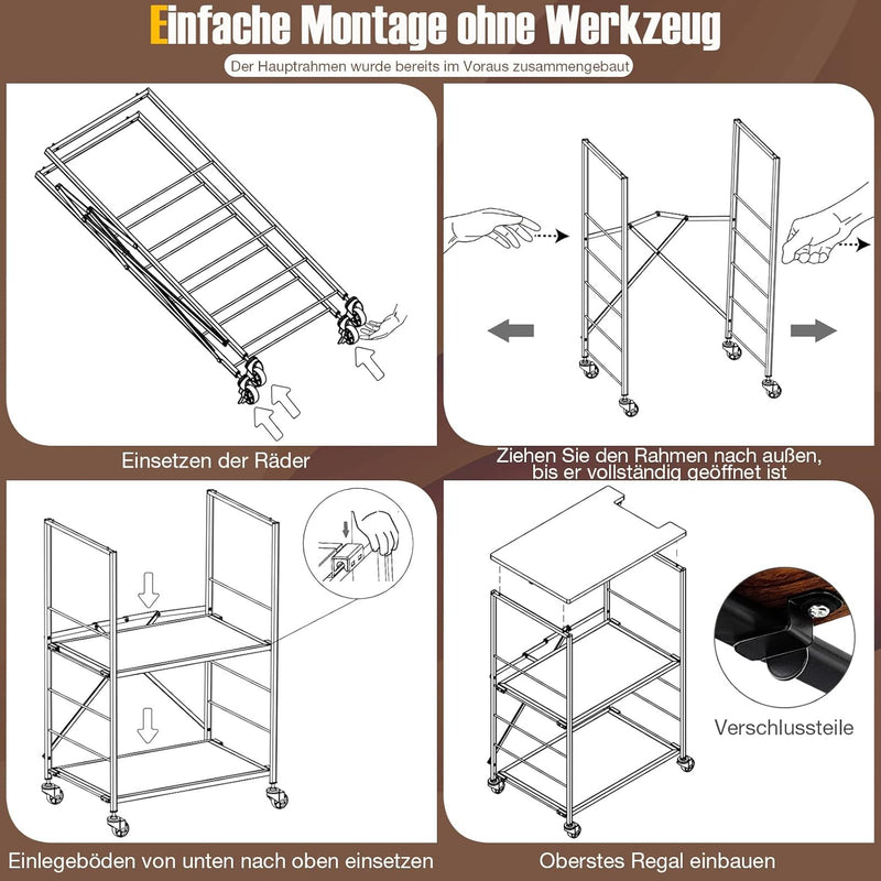 COSTWAY Servierwagen 60x40x89cm, Beistelltisch mit Rollen, Küchenwagen mit Holzablage & Metallrahmen