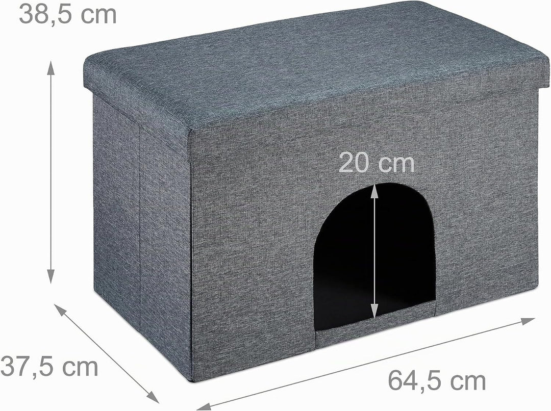 Relaxdays Katzenhöhle mit Sitzauflage, Faltbarer Sitzhocker, Versteck für Katzen &amp; Hunde, HxBxT: 38,