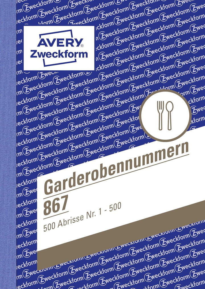 AVERY Zweckform 867-5 Garderobennummern (A6, 2.500 durchnummerierte Abrisse von 1-500 pro Block, je